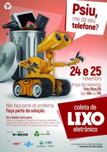Cartaz da Coleta de lixo Eletrônico - 24 e 25 de novembro em Três Rios